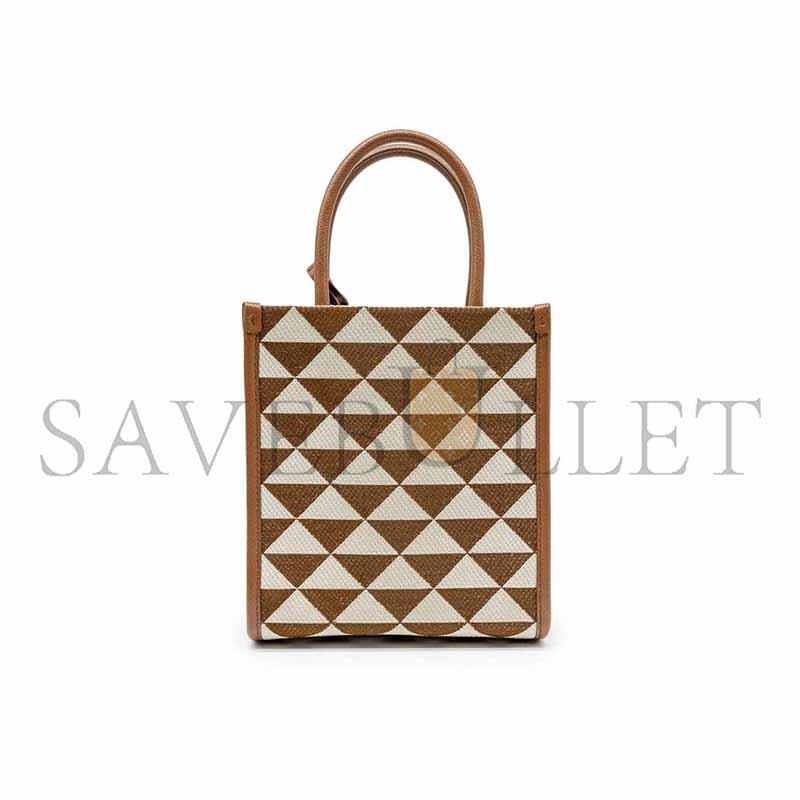 PRADA TOBACCO & CHALK WHITE SYMBOLE EMBROIDERED FABRIC MINI BAG 1BA355 (19*17*6cm)